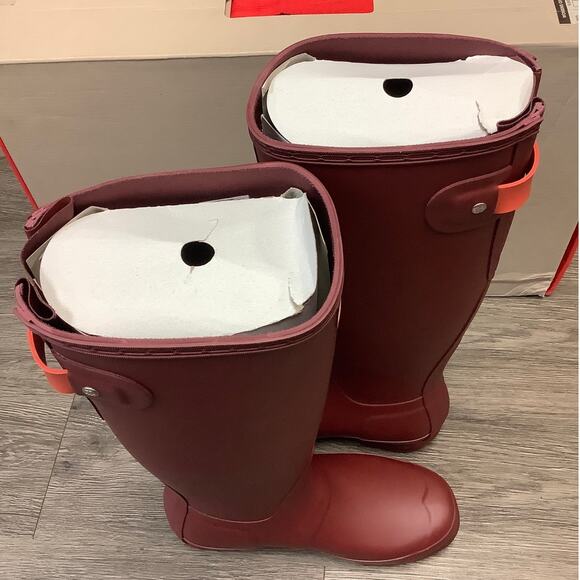 HUNTER Women's 5 Red Original Back Adjustable Matte Rain Boots Pull On LM1-10 - Picture 6 of 11